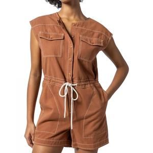 NEW LILLA P short sleeve canvas romper in bronze
